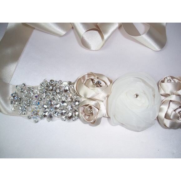 Champagne Belt Dress Sash Silver Bridal Beige Bridal Rhinestone bridal belt sash main image 4